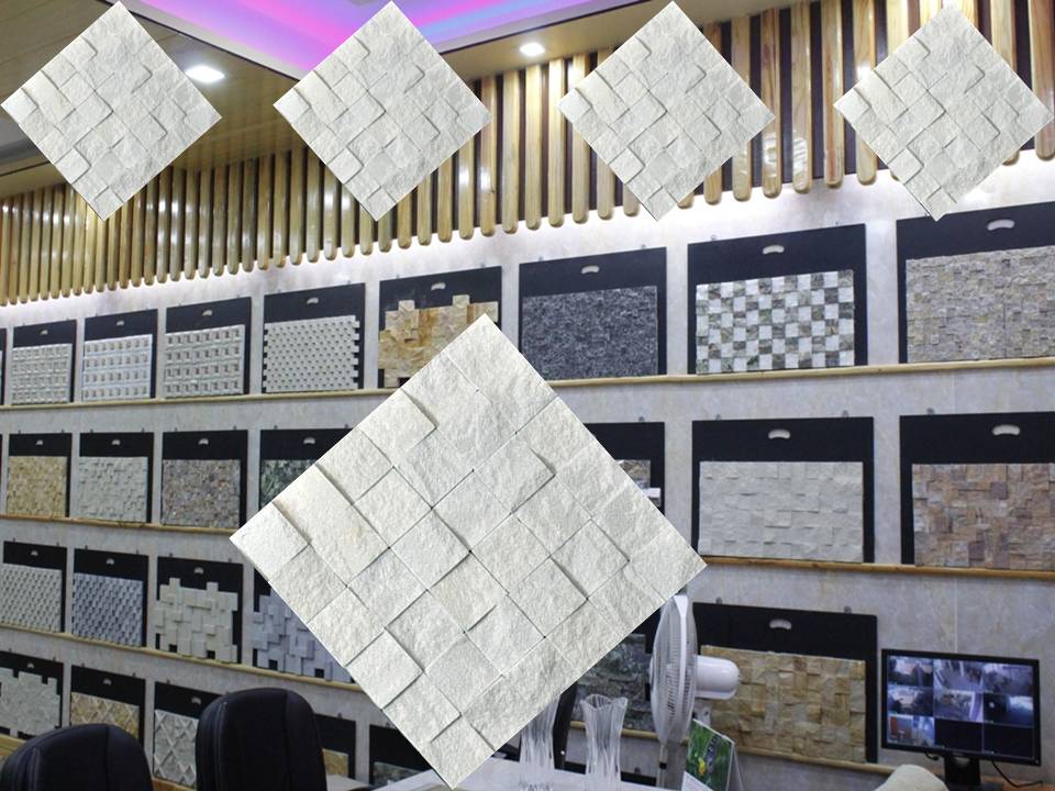 Cheap Split Rock face White Stone Mosaic Tiles On Factory Price